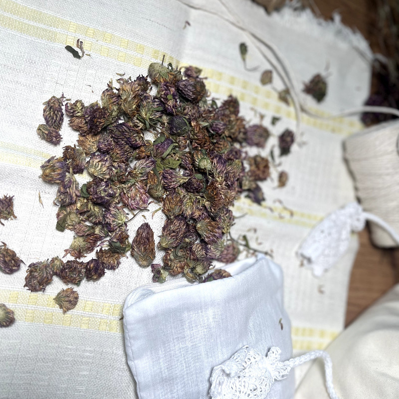 Woreczek z koniczyną czerwoną. Amulet szczęścia, ochronny.