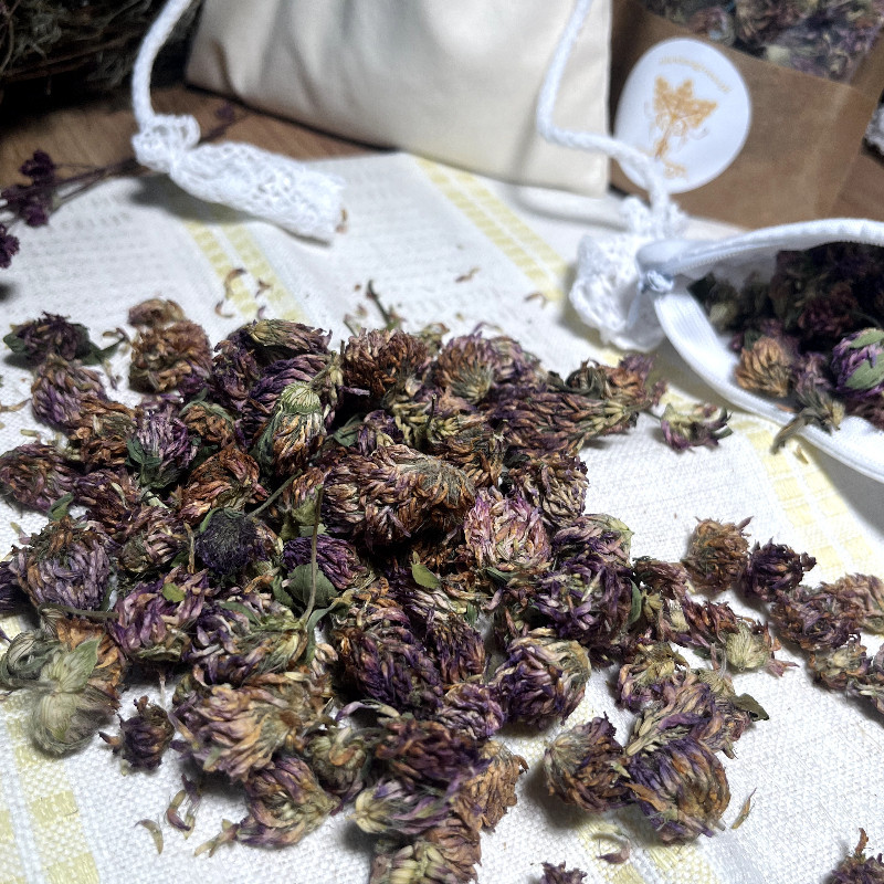 Woreczek z koniczyną czerwoną. Amulet szczęścia, ochronny.